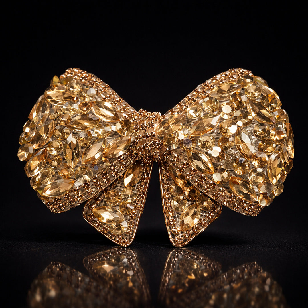 Golden Crystal Bridal Hair Bow