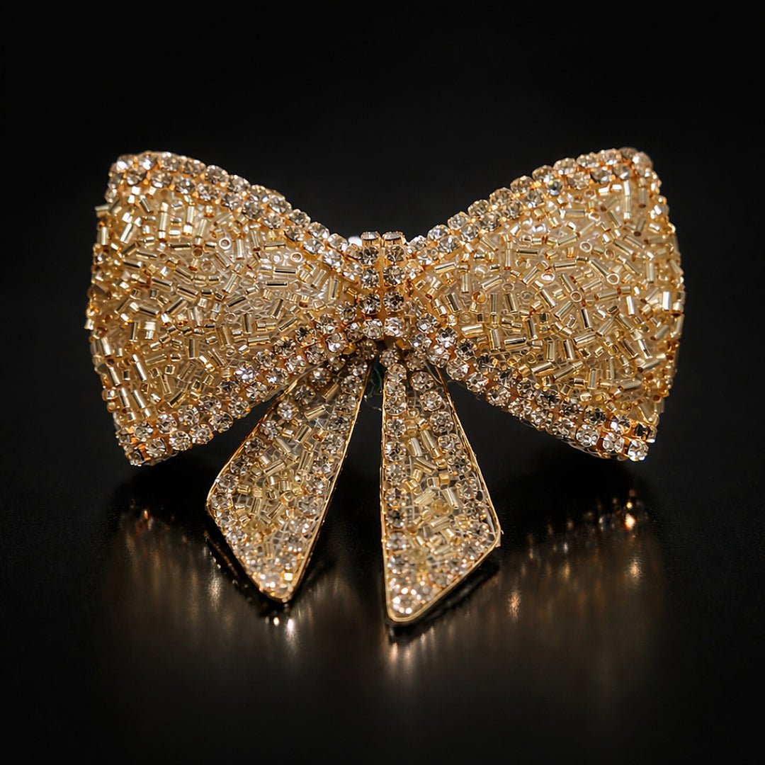 Golden Beaded Crystal Hair Bow