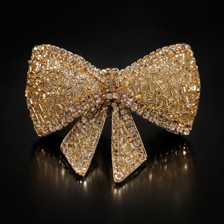 Golden Beaded Crystal Hair Bow