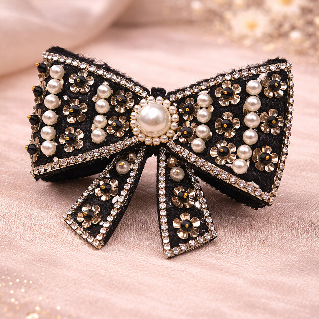 Black & Pearl Designer Hair Bow