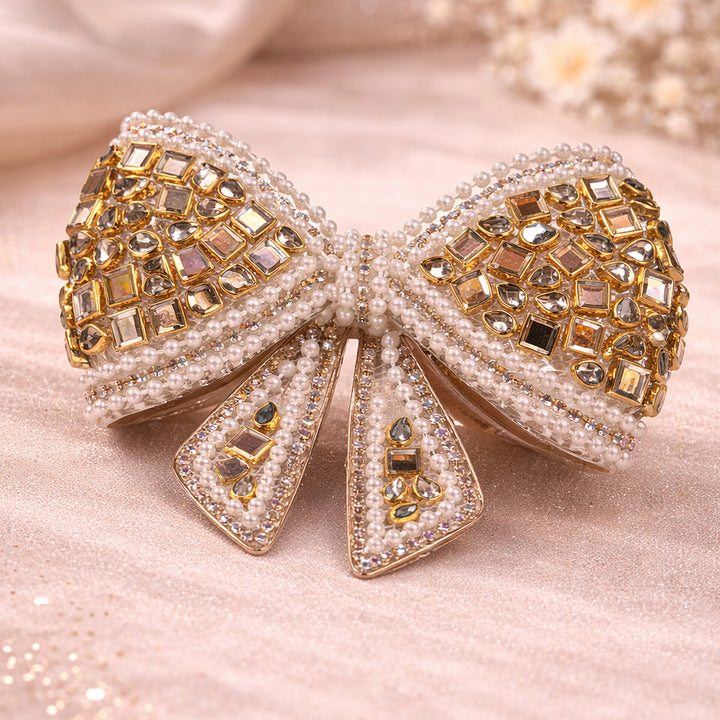 Gold Mirror & Pearl Hair Bow