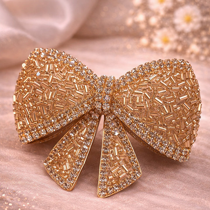 Golden Beaded Crystal Hair Bow