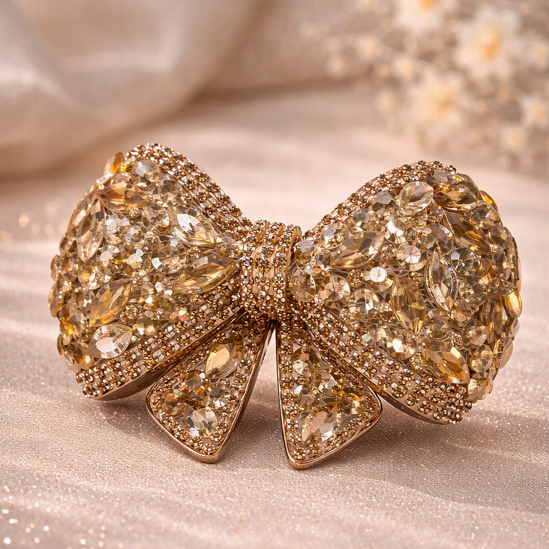 Golden Crystal Bridal Hair Bow