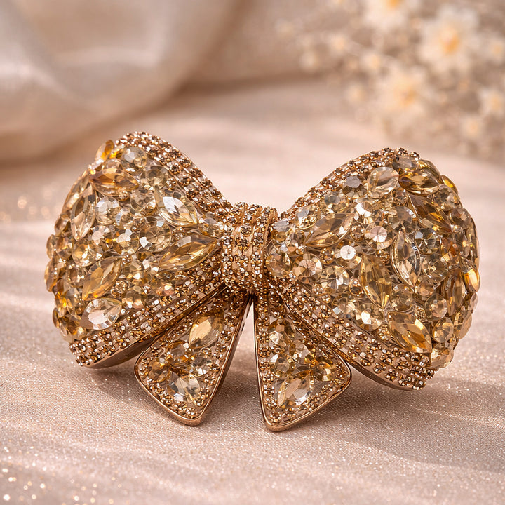 Golden Crystal Bridal Hair Bow