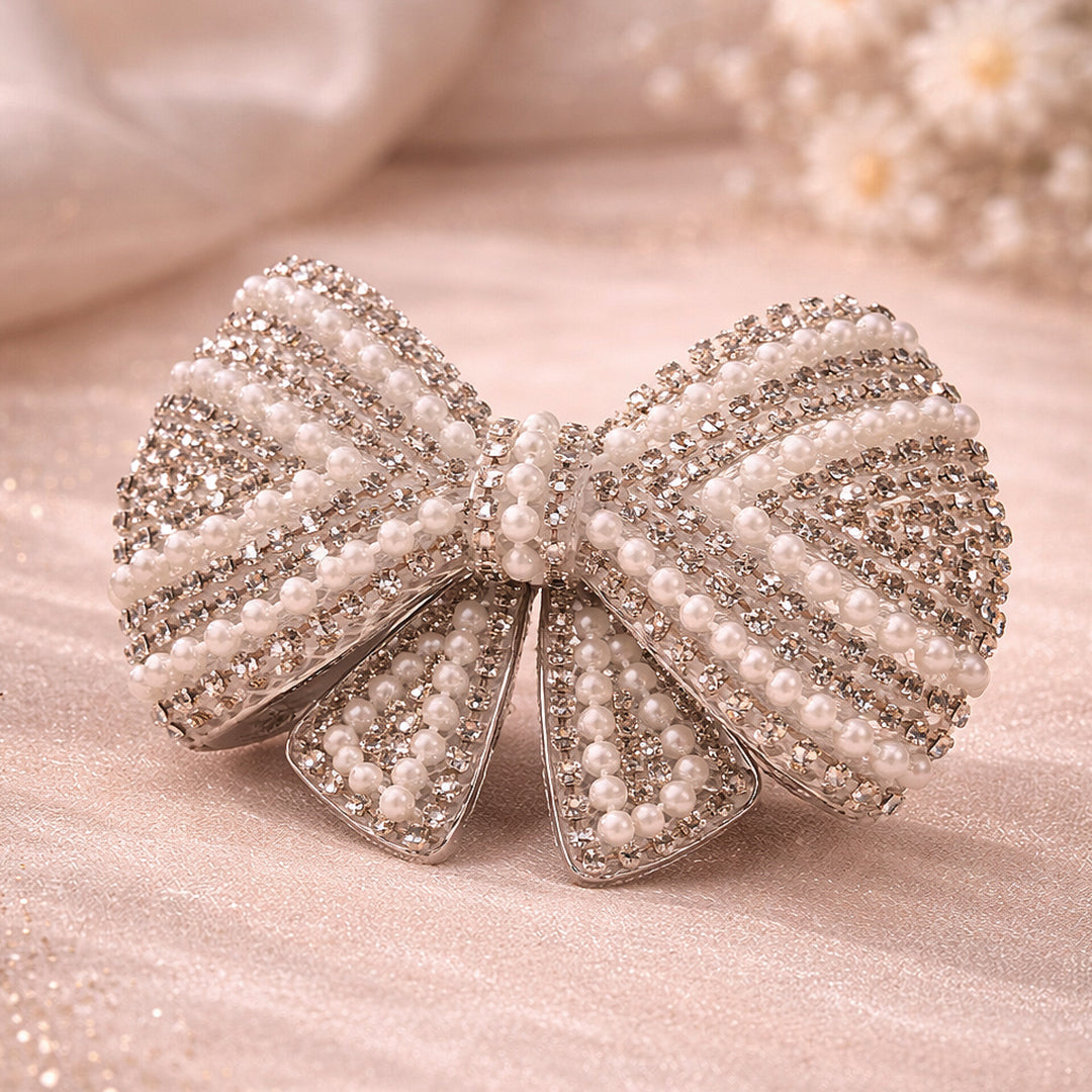 Pearl & Silver Crystal Luxury Hair Bow