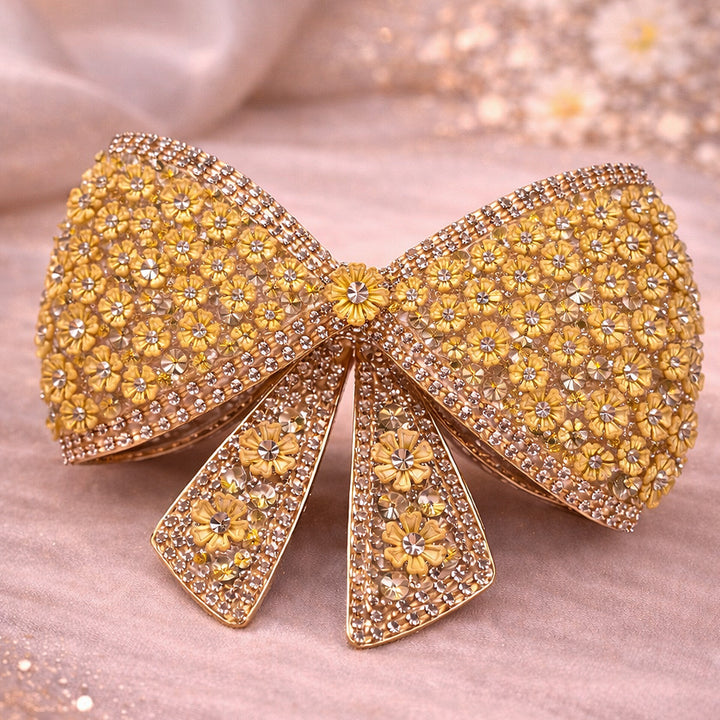 Yellow Floral Crystal Hair Bow