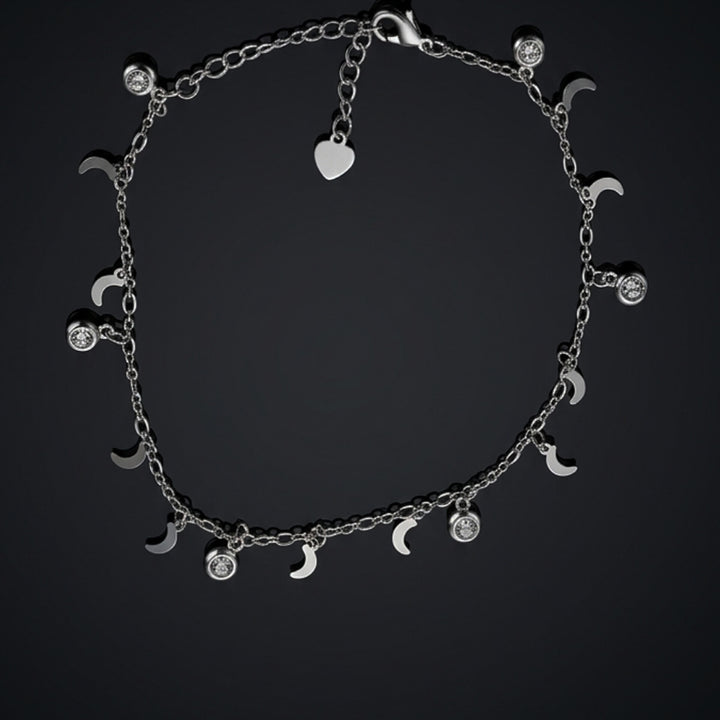 Celestial Moon Charm Silver Anklet