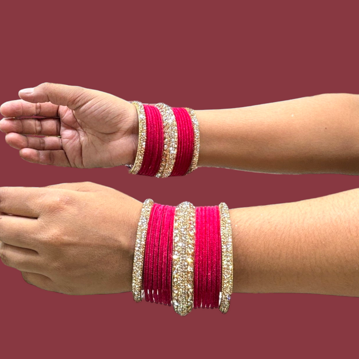 Metal Bangles with 6 Cream Kada PMB009