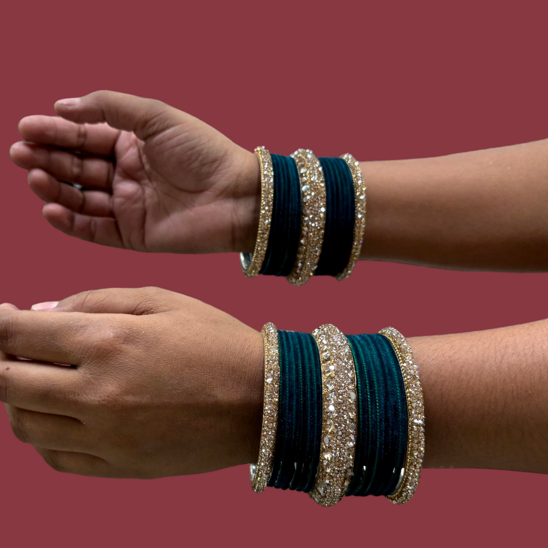 Metal Bangles with 6 Cream Kada PMB009