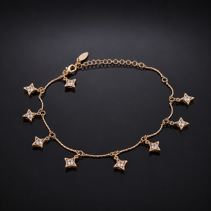 Golden Crystal Star Charm Anklet