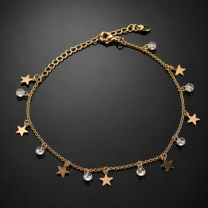 Golden Star Charm Crystal Anklet