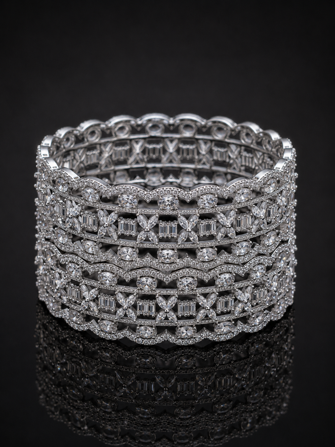 Lattice American Diamond Bangle Set