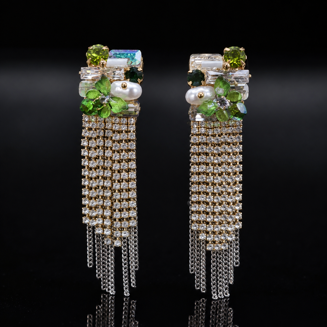 Korean Green Crystal  Earrings