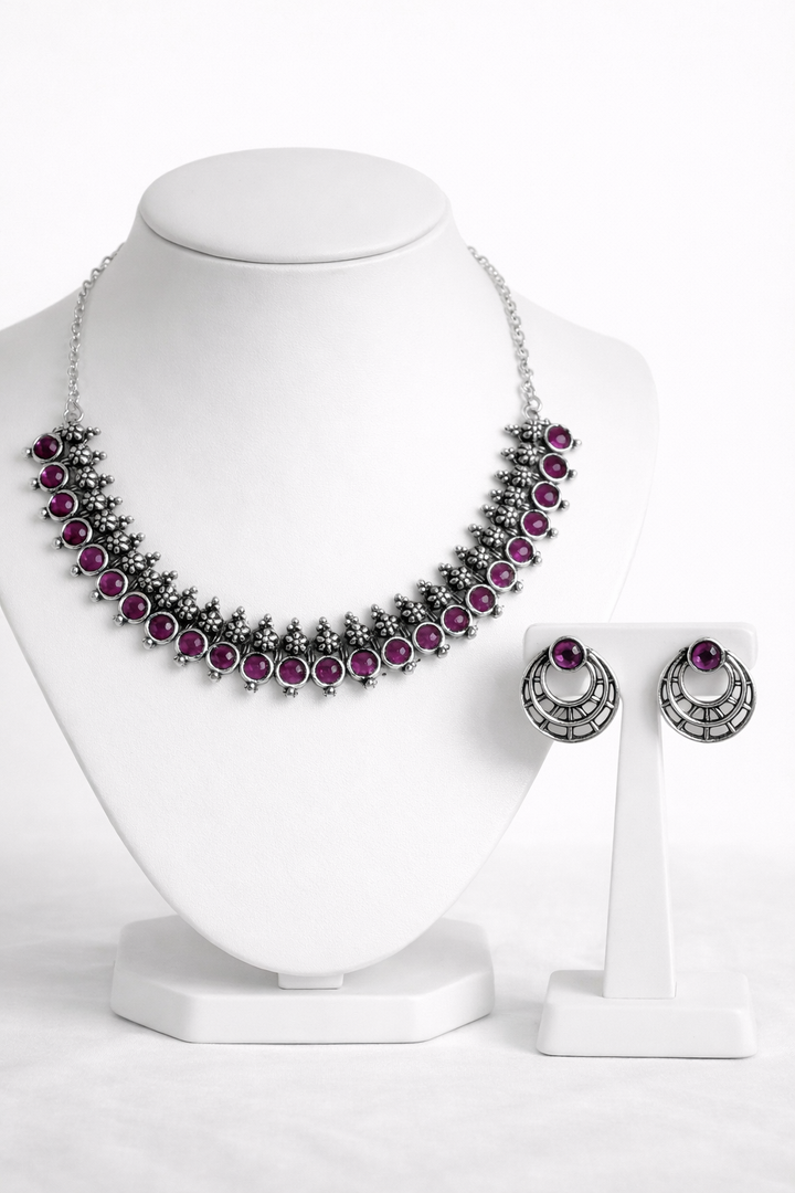 Round Stone Necklace Set