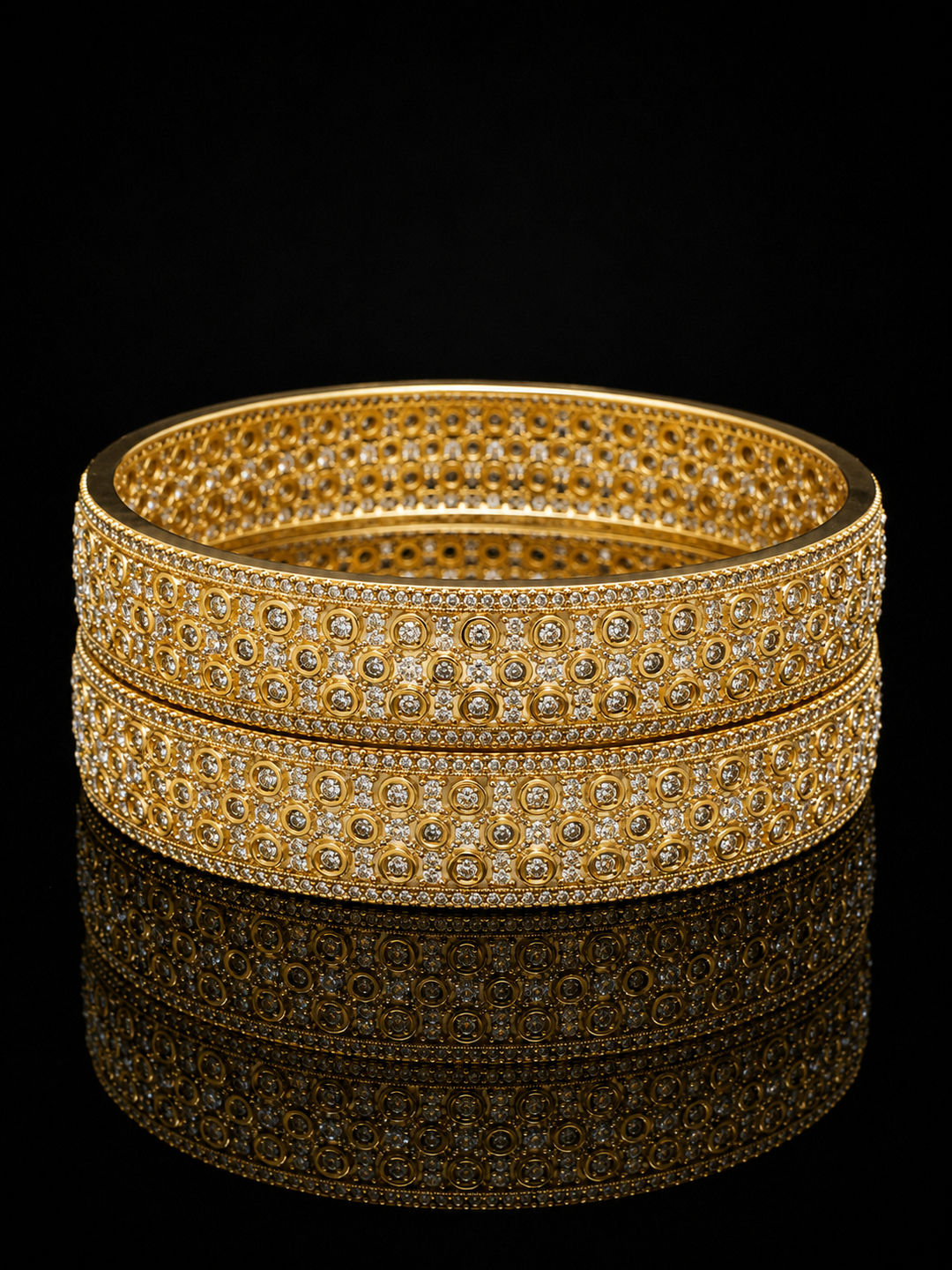 Circle American Diamond Golden Bangle Set