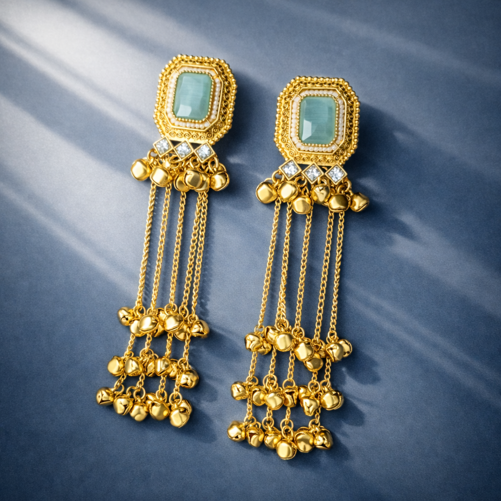 Kashmiri Stone Drop Danglers