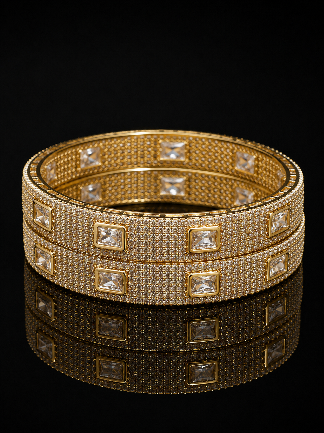 American Diamond Golden Bangle Set