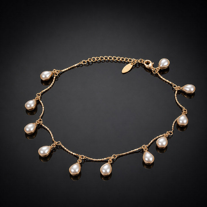 Golden Pearl Drop Charm Anklet