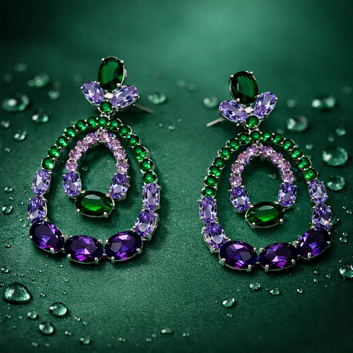 Multicolor Emerald Loop Earrings