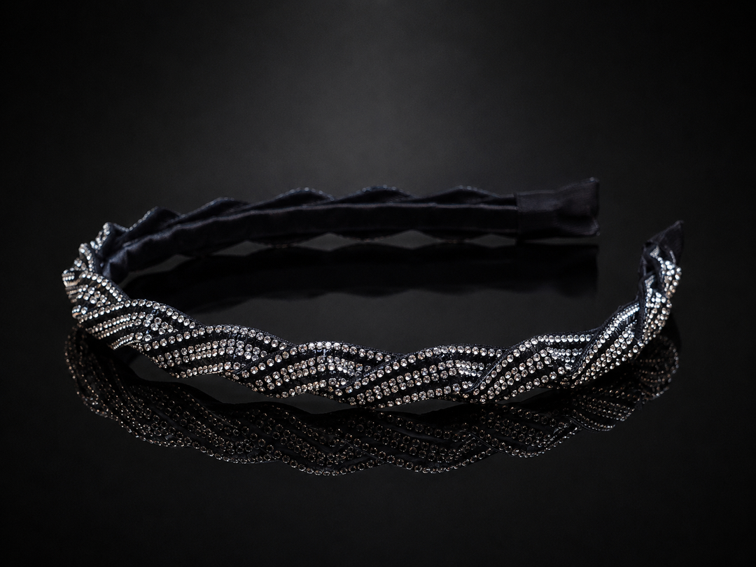 Black Braided Crystal Hair Band