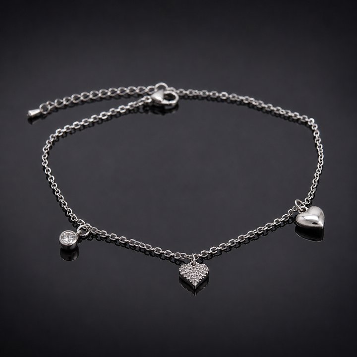 Silver Heart Charm Anklet