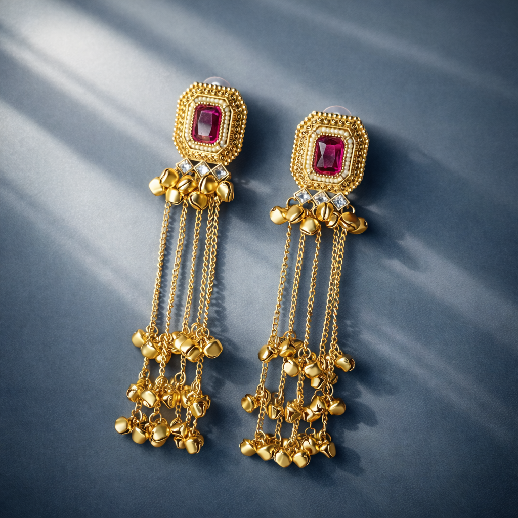 Kashmiri Stone Drop Danglers