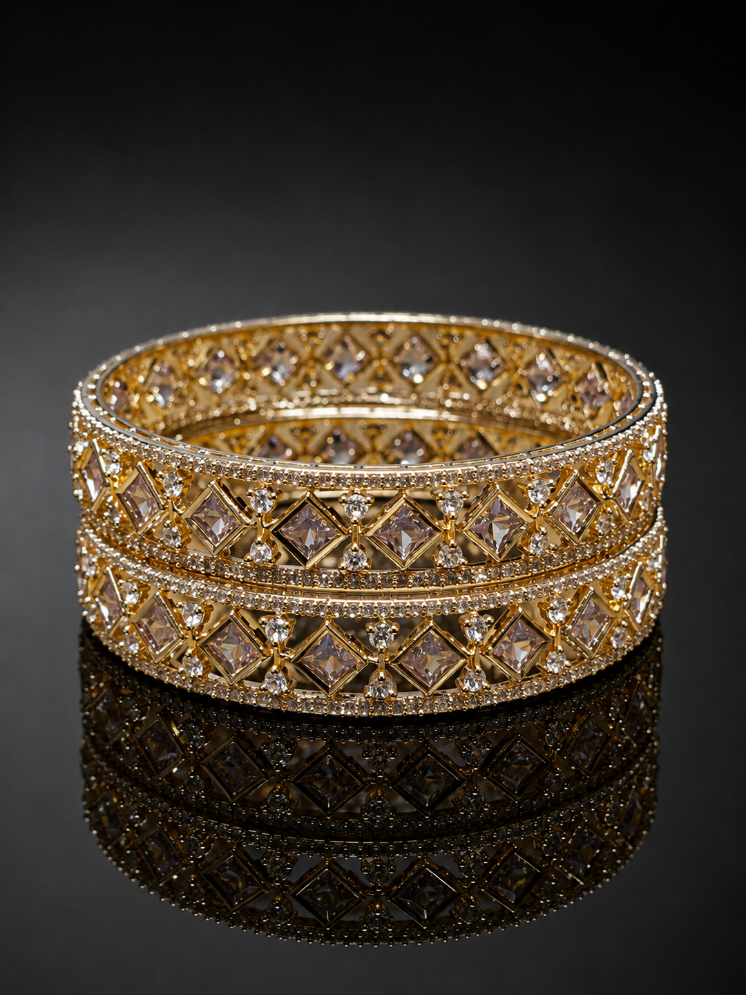 Blush Crystal Golden Bangle Set