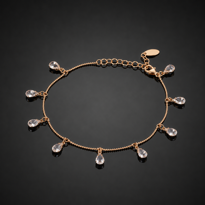 Golden Crystal Teardrop Charm Anklet