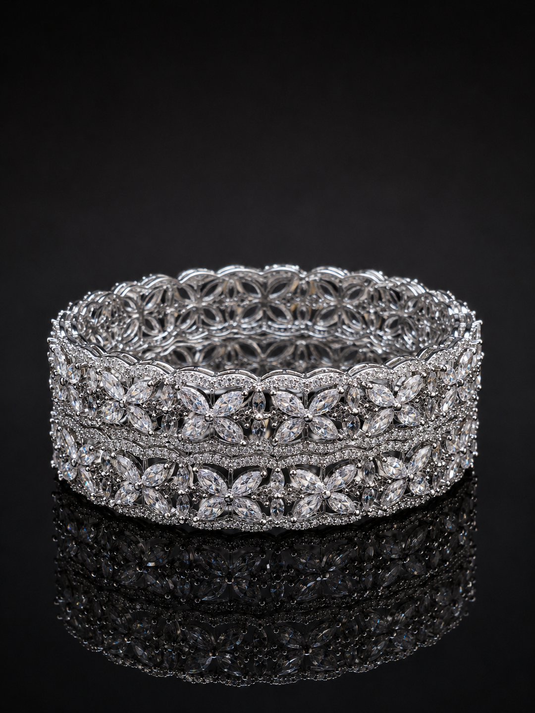 Blossom American Diamond Silver Bangle Set