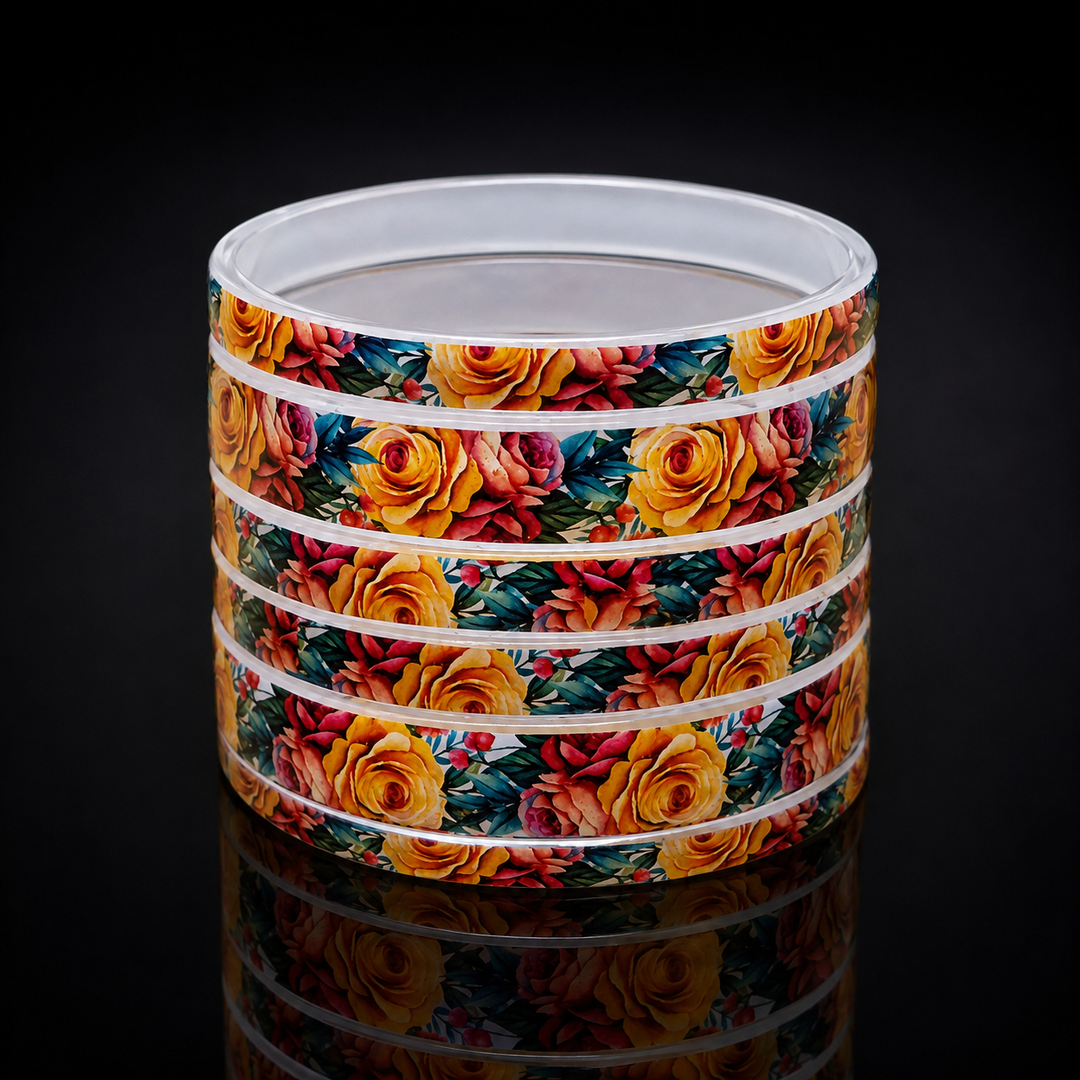 Multicolor Rose Printed Glass Bangles Set