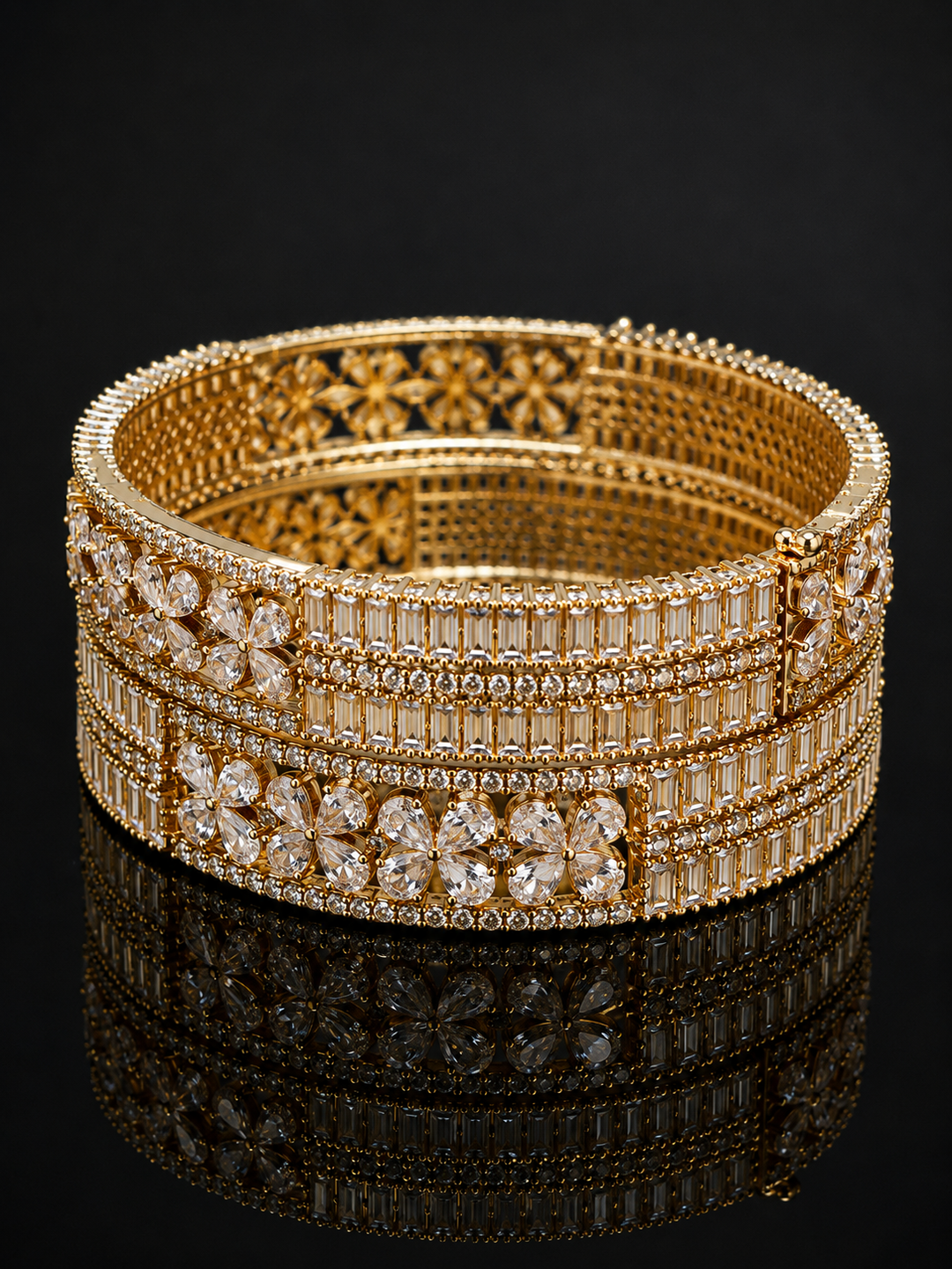 Golden Blossom American Diamond Bangle Set