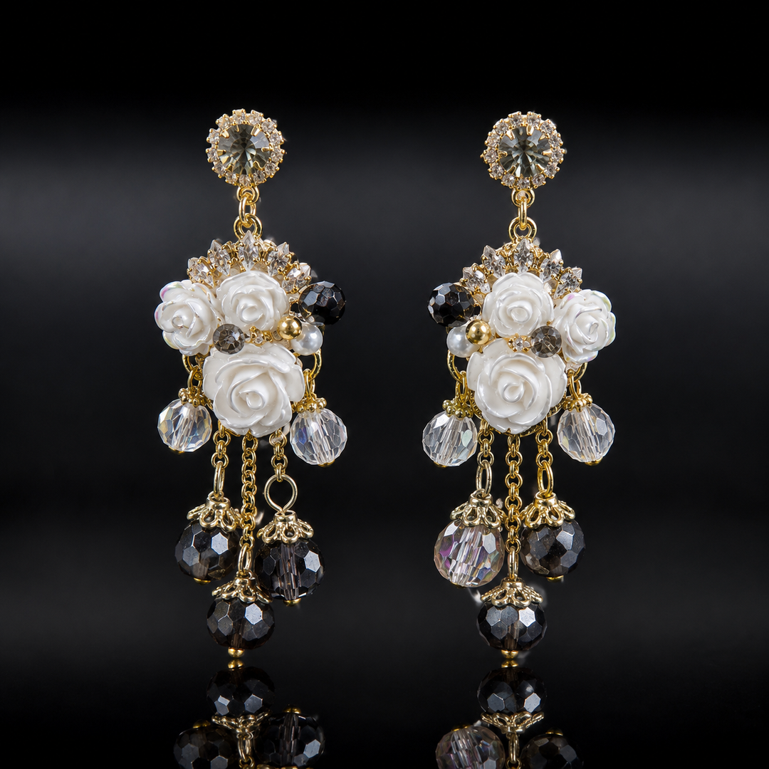 Korean Floral Crystal Earrings