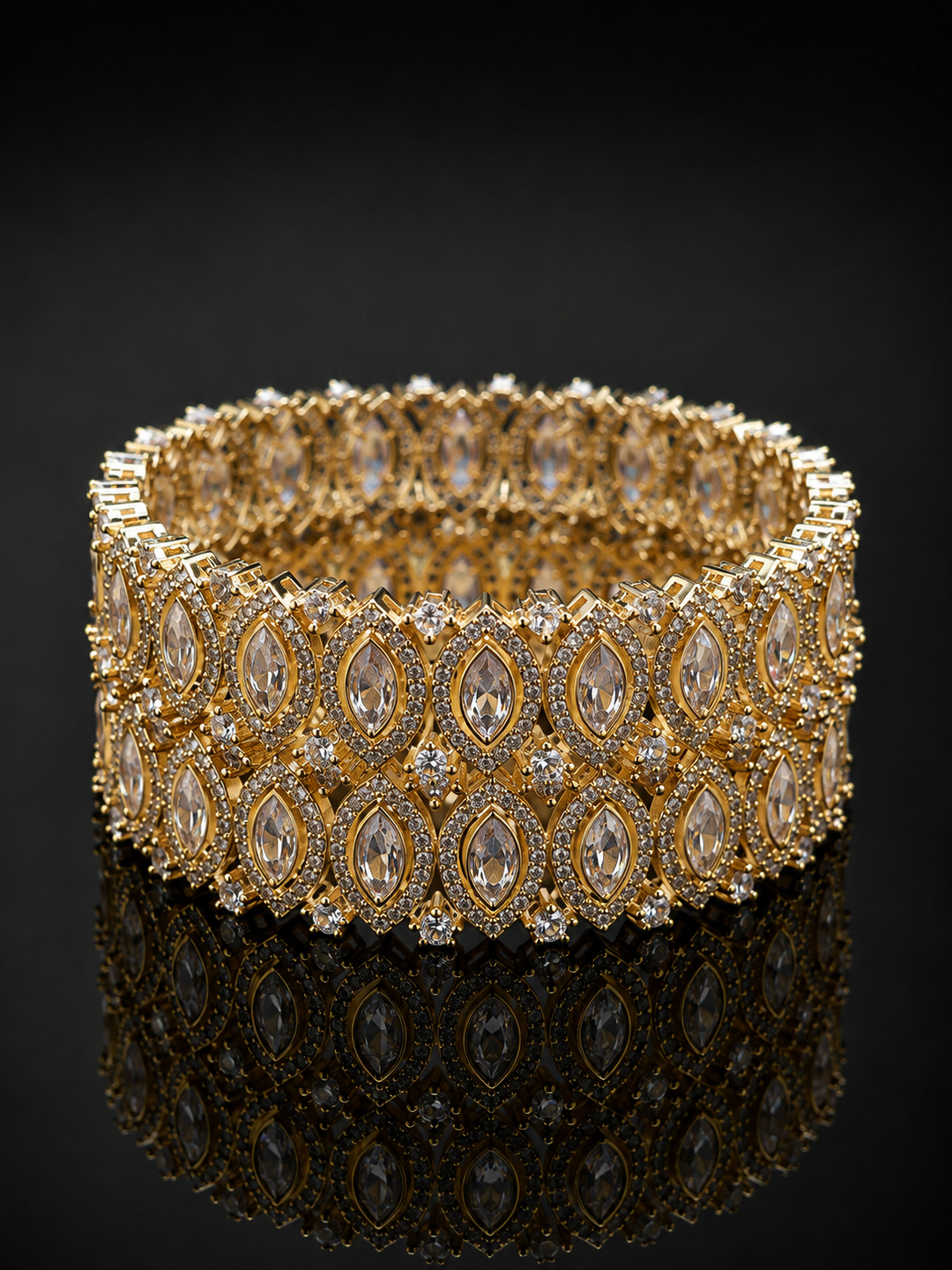 Marquise Halo Golden Bangle Set