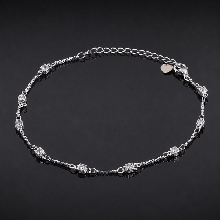 Silver Crystal Cube Anklet