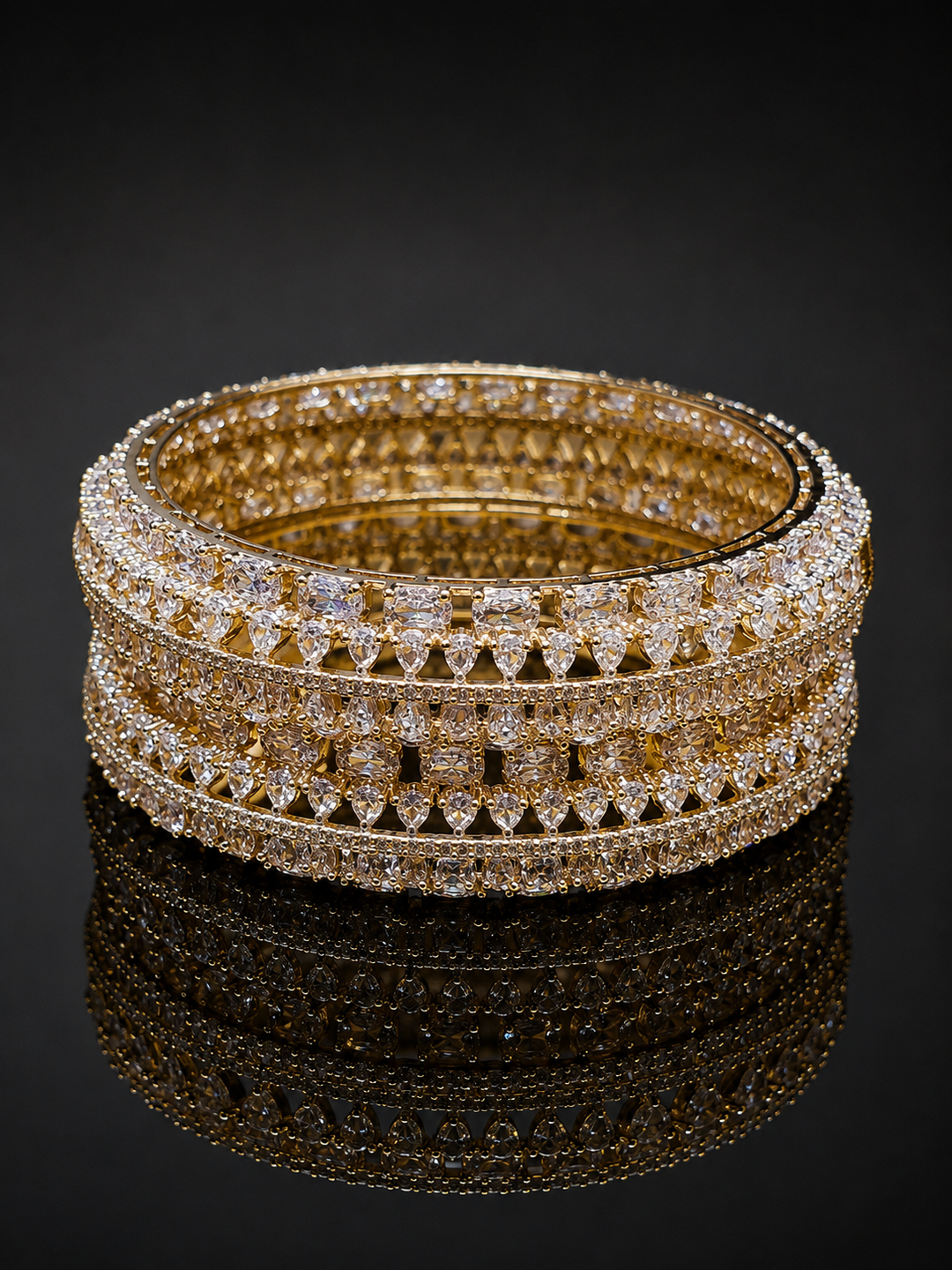 Teardrop American Diamond Golden Bangle Set