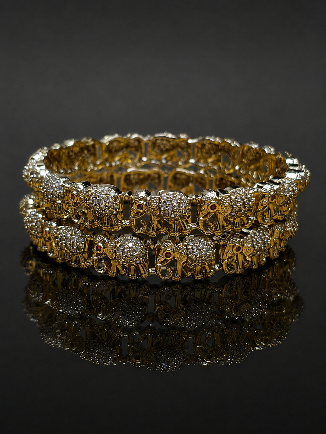 Royal Elephant American Diamond Bangle Set