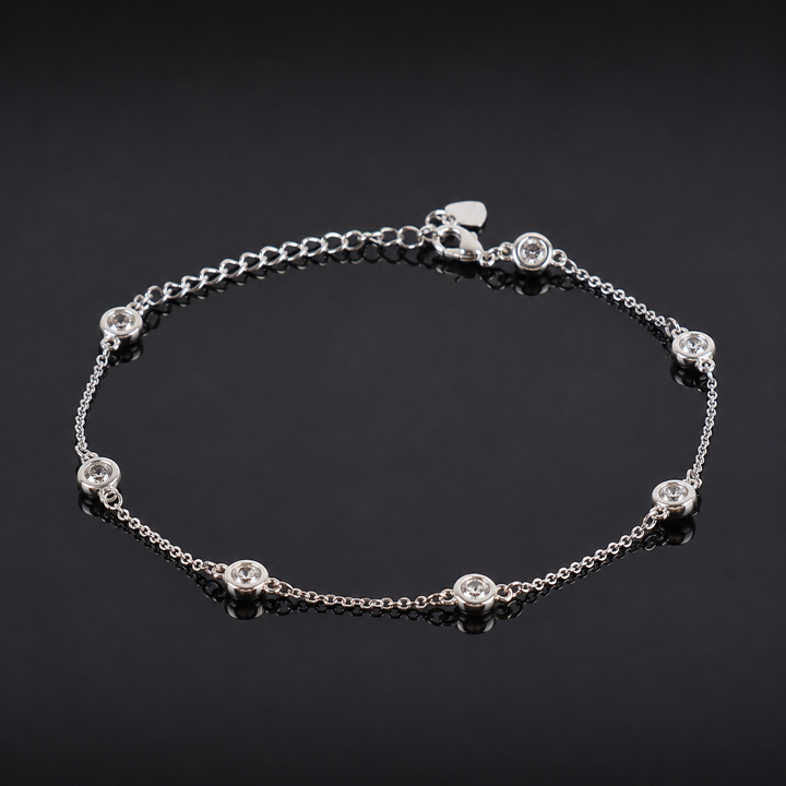 Silver Solitaire Charm Anklet