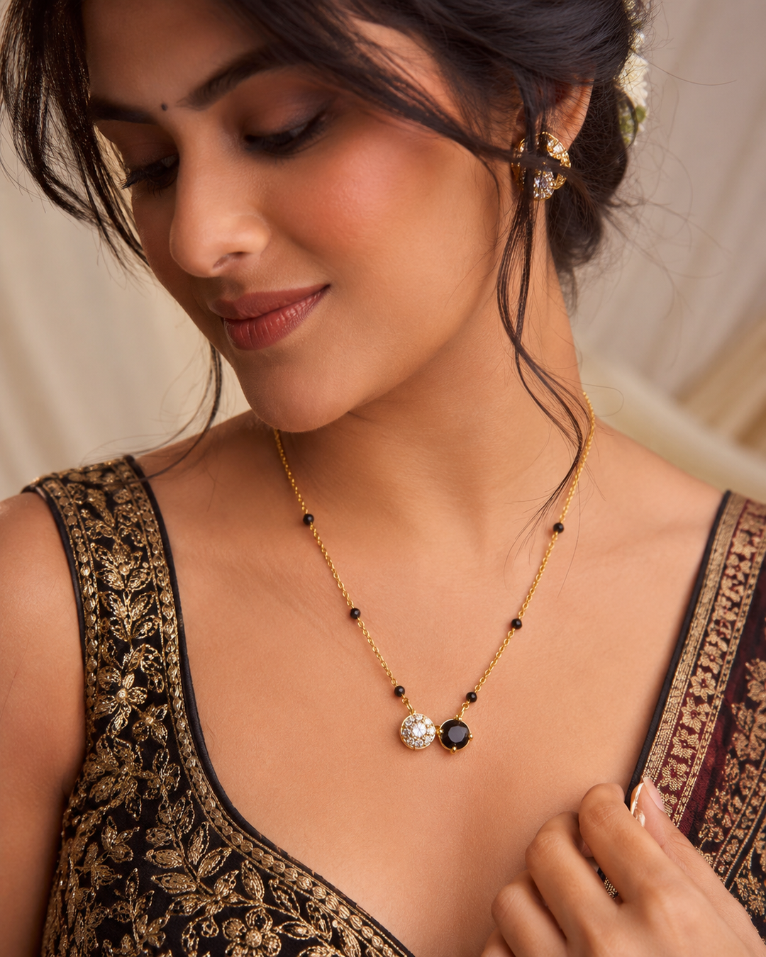 Black Bead Diamond Pendant Mangalsutra
