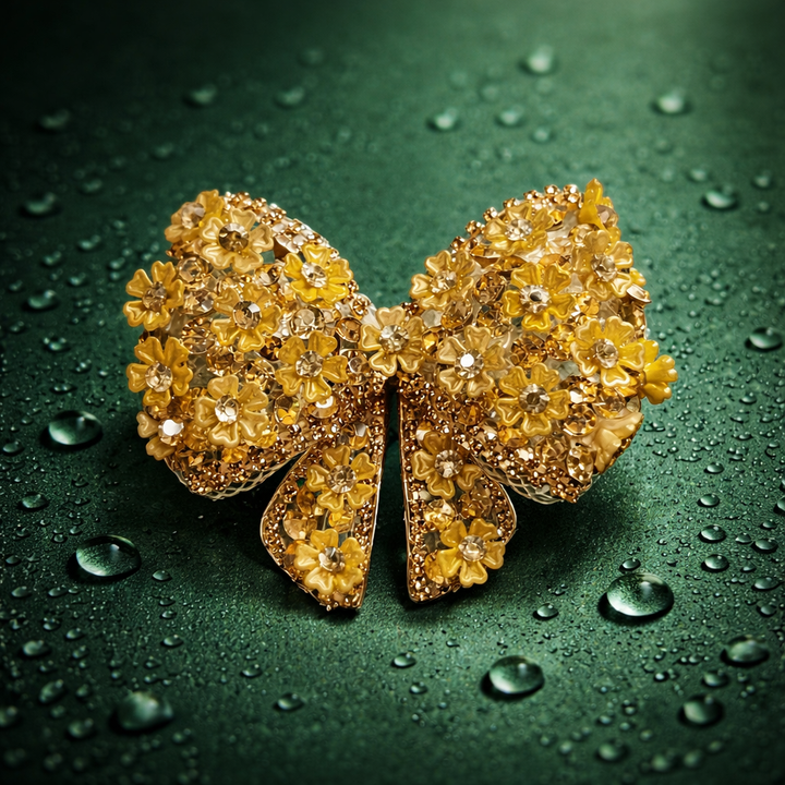 Golden Yellow Floral Crystal Hair Bow