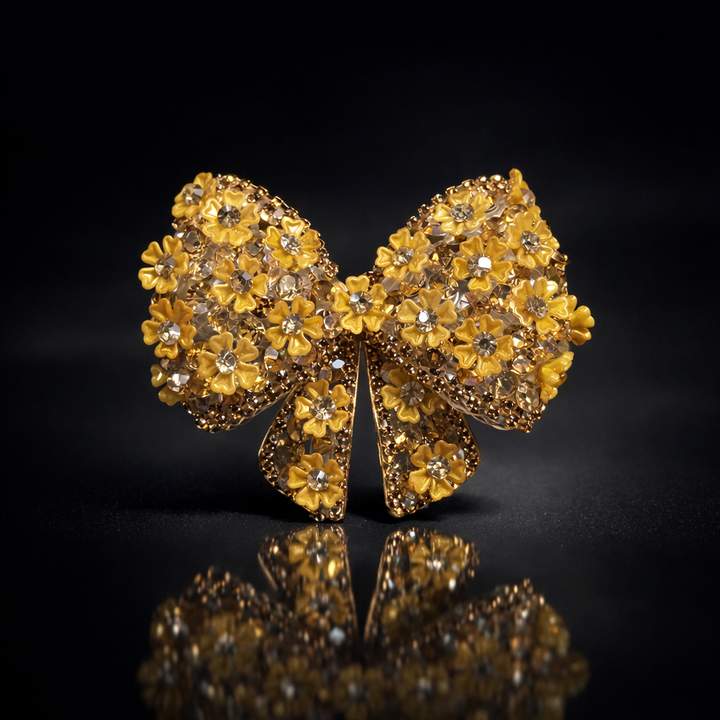 Golden Yellow Floral Crystal Hair Bow