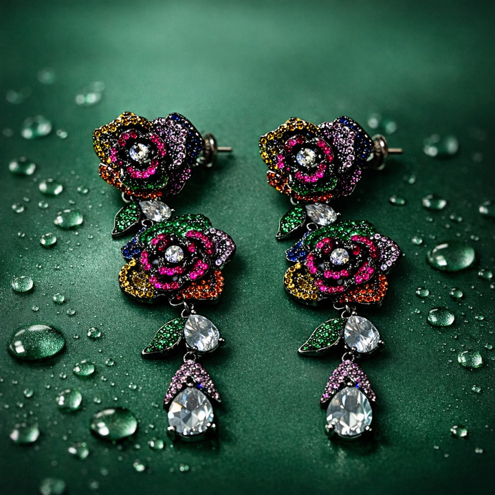 Multicolor Rose Drop Earrings