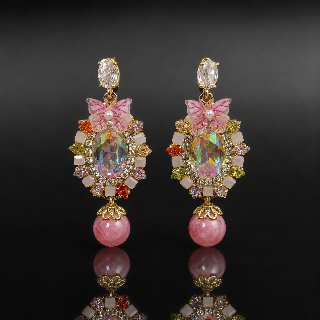 Korean Butterfly Crystal Drop Earrings