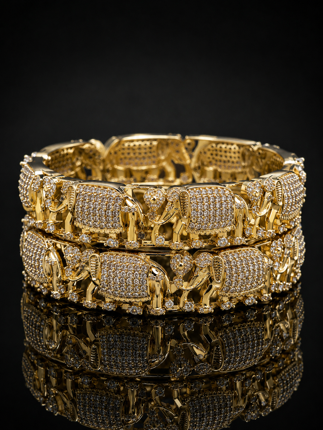 Elephant American Diamond Golden Bangle Set