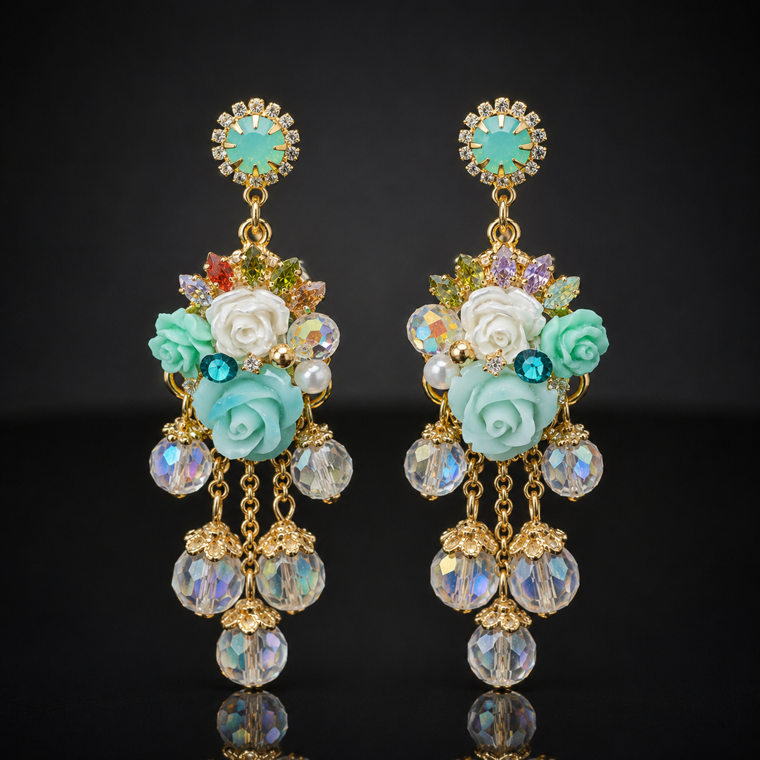 Korean Elegant Floral Statement Earrings