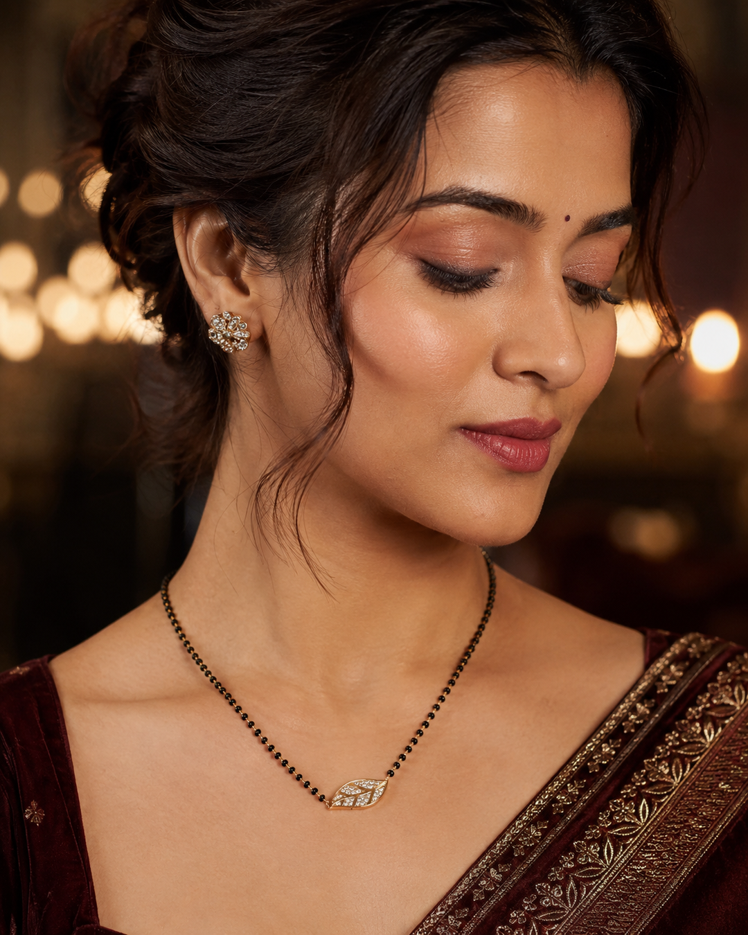 Elegant Leaf Design Diamond Style Mangalsutra