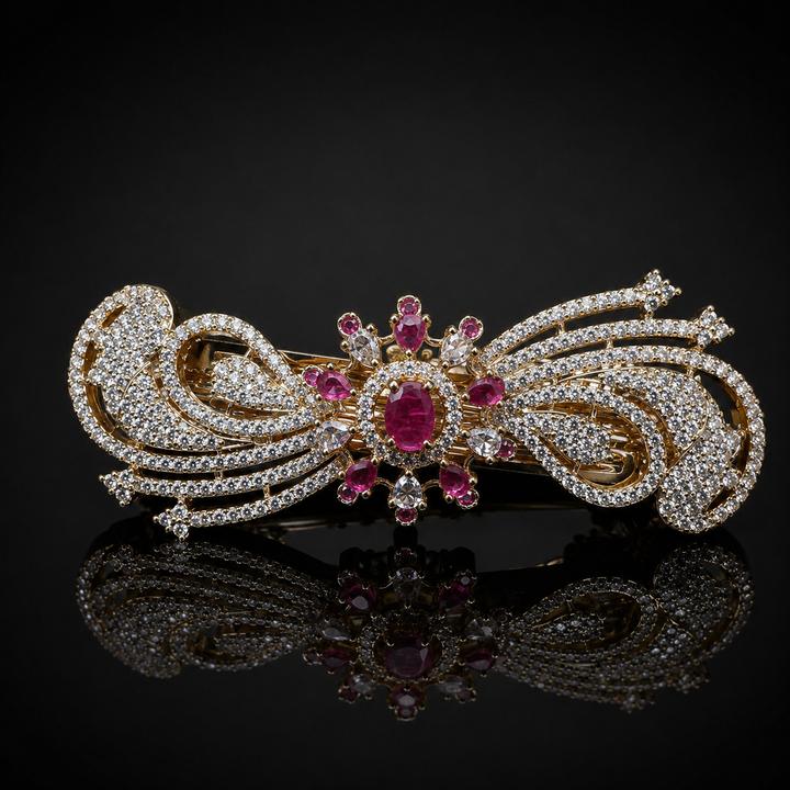 Ruby Floral Crystal Pony Clips