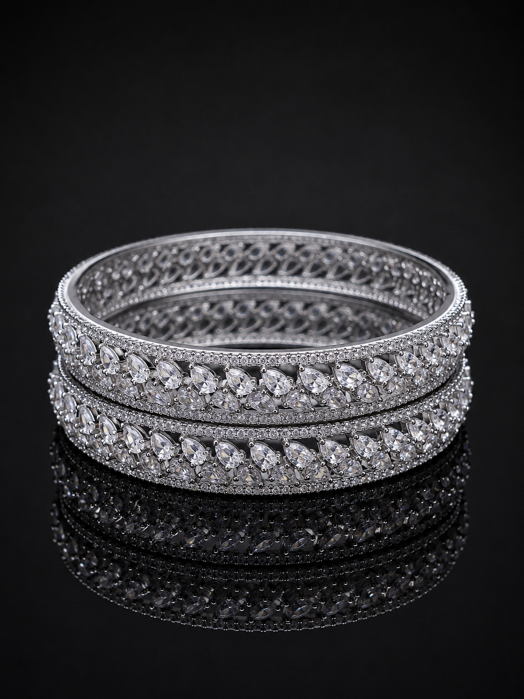 Spark American Diamond Silver Bangle Set
