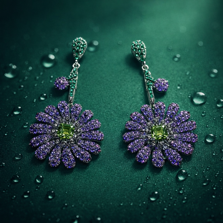 Purple Floral Drop Earrings