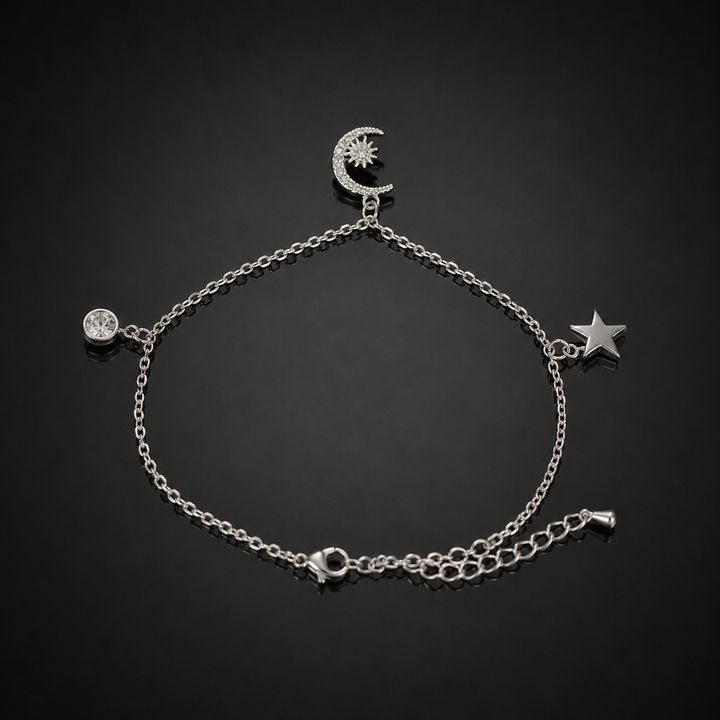 Moon & Star Silver Anklet