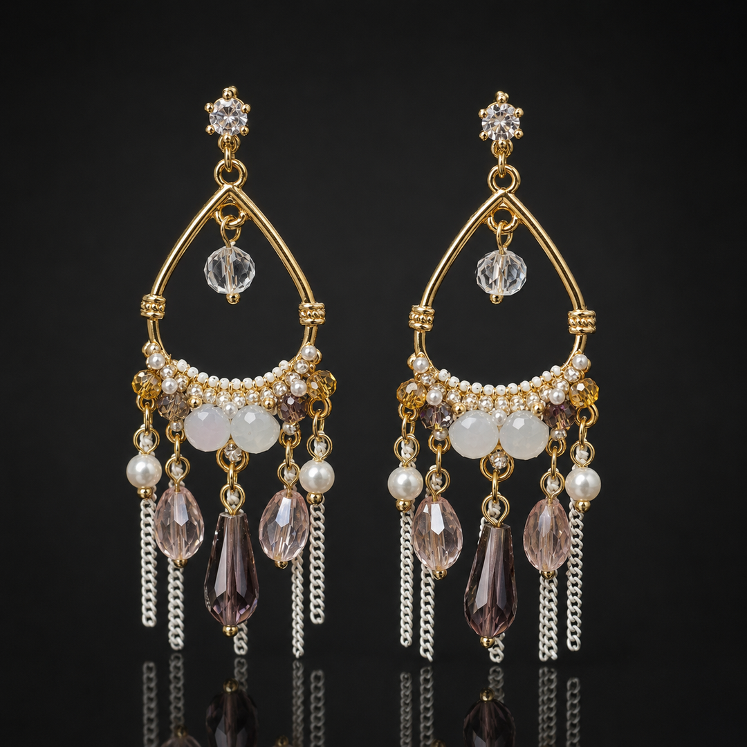 Korean Pearl Crystal Teardrop  Earrings
